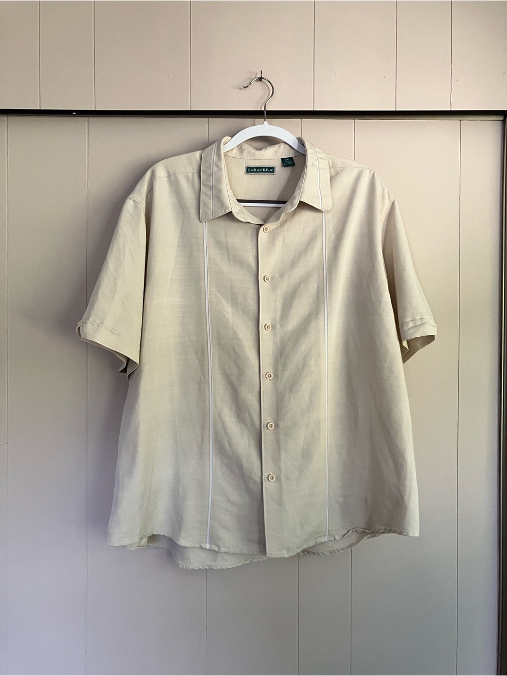 Cubavera Short Sleeve Button-Up Shirt in Light Beige